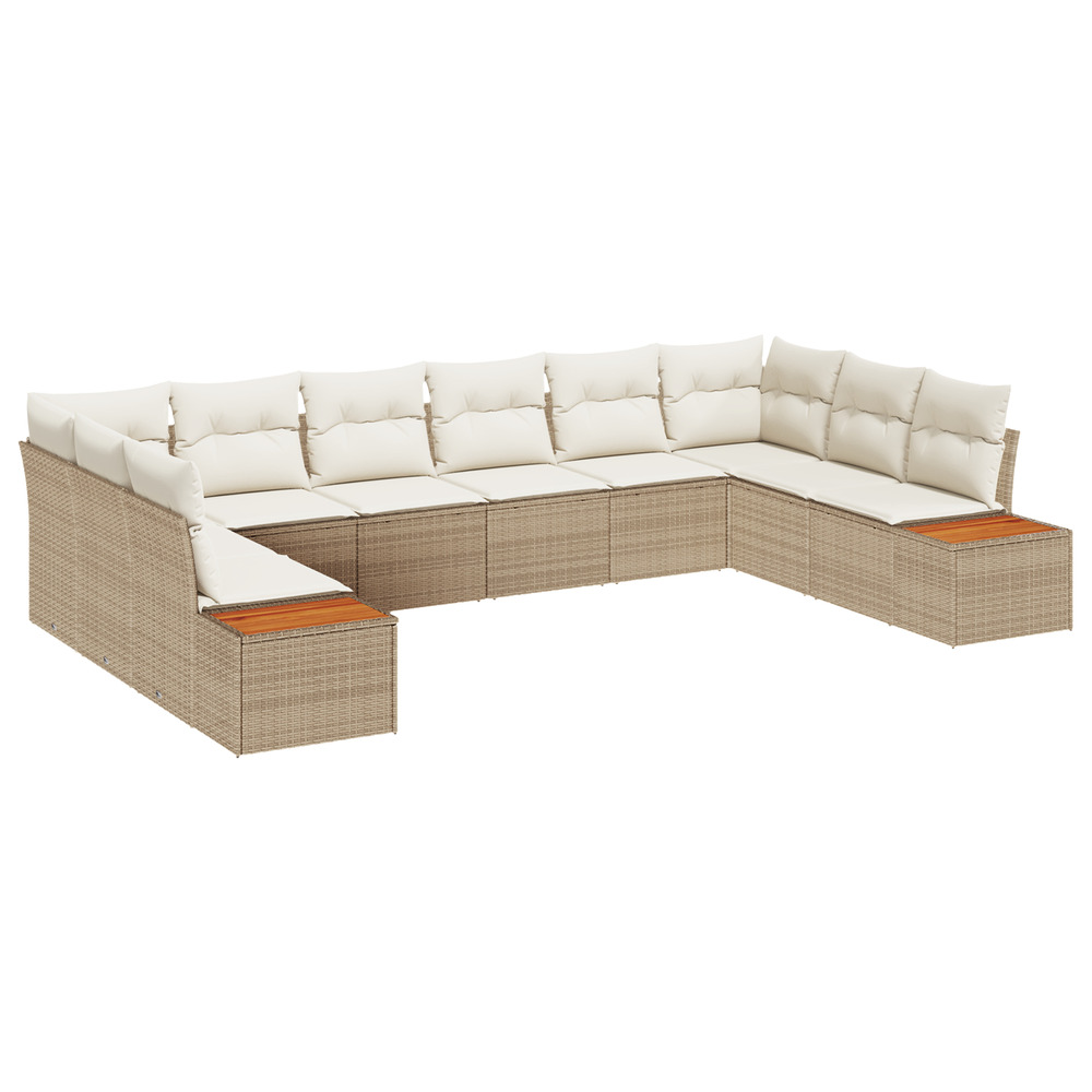 Ensemble de canapé de jardin 10 pièces avec coussins de rangement beige poly rotin acacia