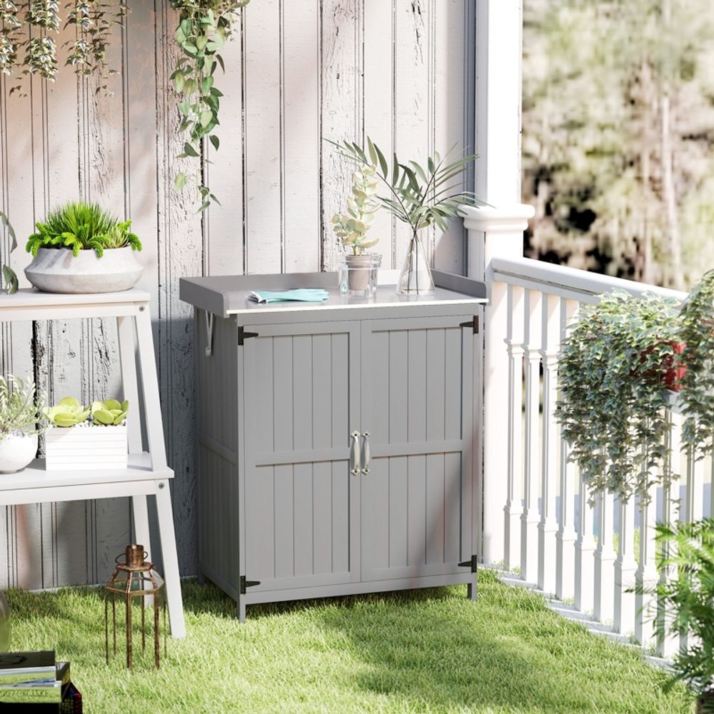 Armoire de jardin en bois et acier inoxydable pour extérieur rangement outils 74x43x88cm gris - comfortxl outdoor living