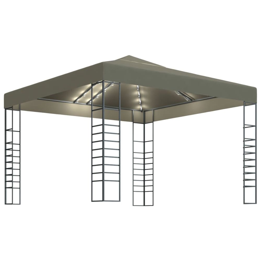 Chapiteau avec guirlande lumineuse à led 3x3 m taupe
