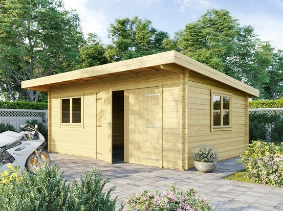 Hangar bois 22m2 - epaisseur des murs : 44mm - espace atelier/ bricolage - bois naturel de qualité - double vitrage