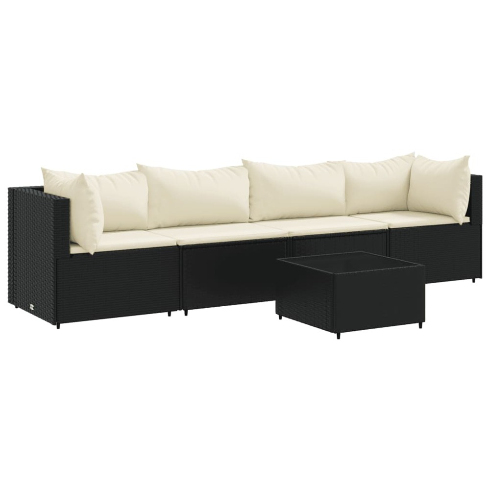 Salon de jardin 5 pcs avec coussins noir résine tressée