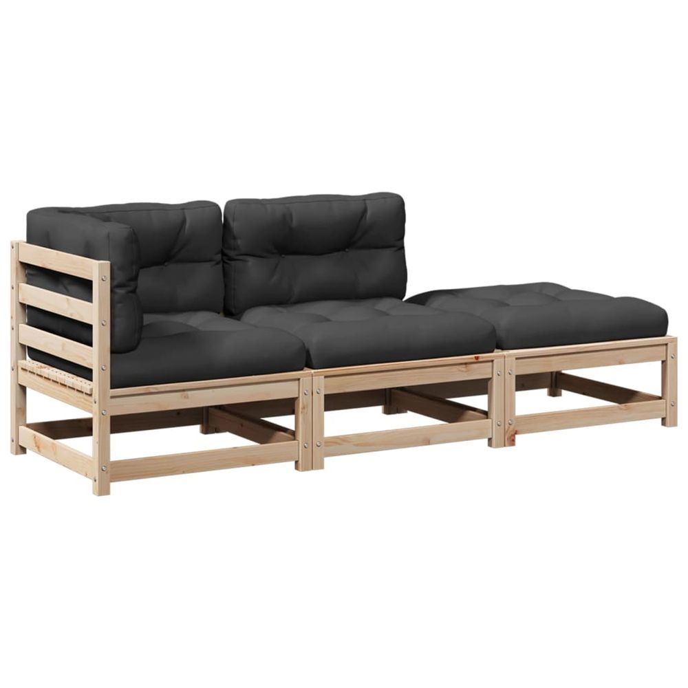 Salon de jardin 3 pcs avec coussins bois de pin massif