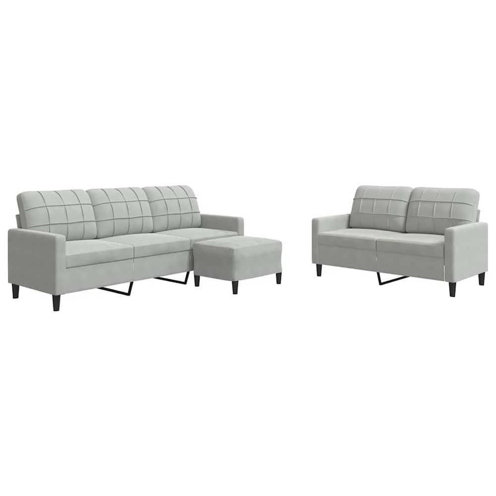 Ensemble de canapés 3 pcs avec coussins gris clair velours