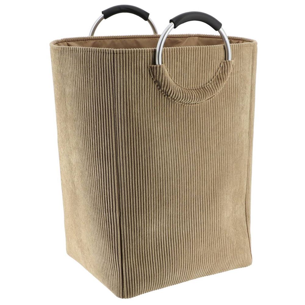 Panière à linge pliable en velours côtelé 55 l taupe