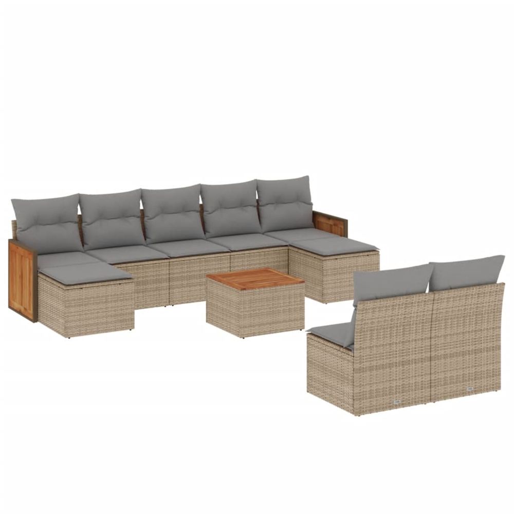 Salon de jardin avec coussins 10 pcs beige résine tressée