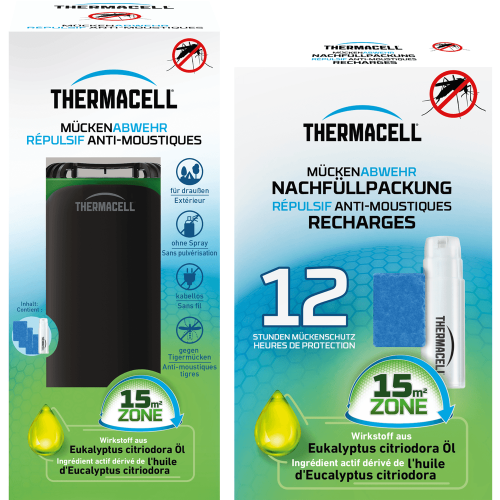 Thermacell diffuseur répulsif anti moustiques & moustiques tigres - extérieur - sans fil - protection 15m² - inodore - recharges 12h