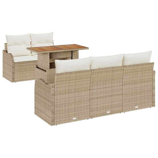 Ensemble de canapé de jardin 6 pcs beige poly rotin