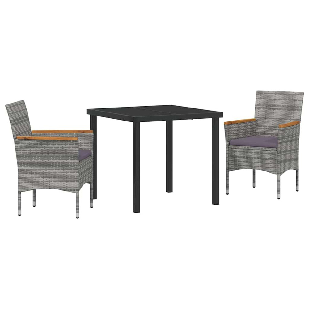 Ensemble de salle à manger pour jardin 3 pcs gris polyrotin