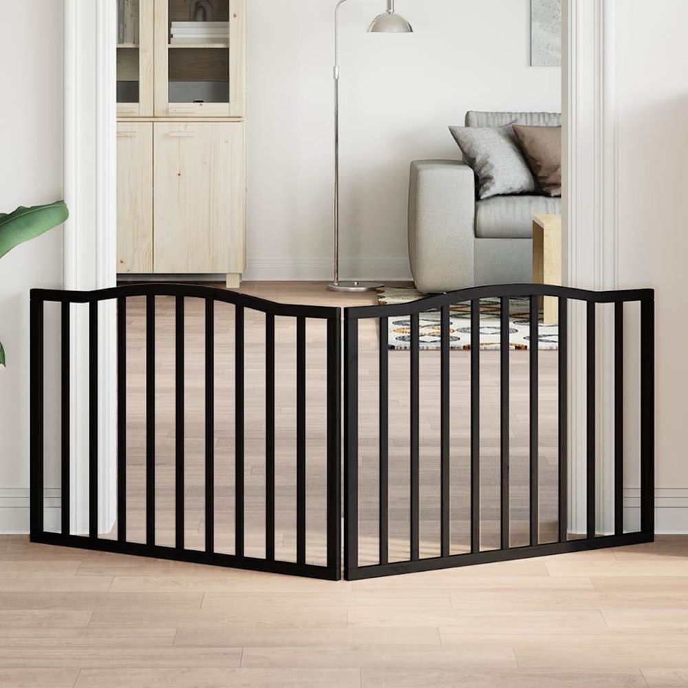Barrière chien bois pliable 2 grands panneaux intérieur noir 160x60cm