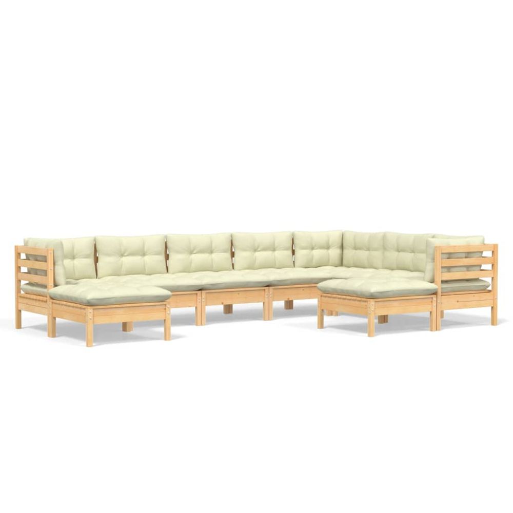 Salon de jardin 9 pcs avec coussins crème bois de pin massif