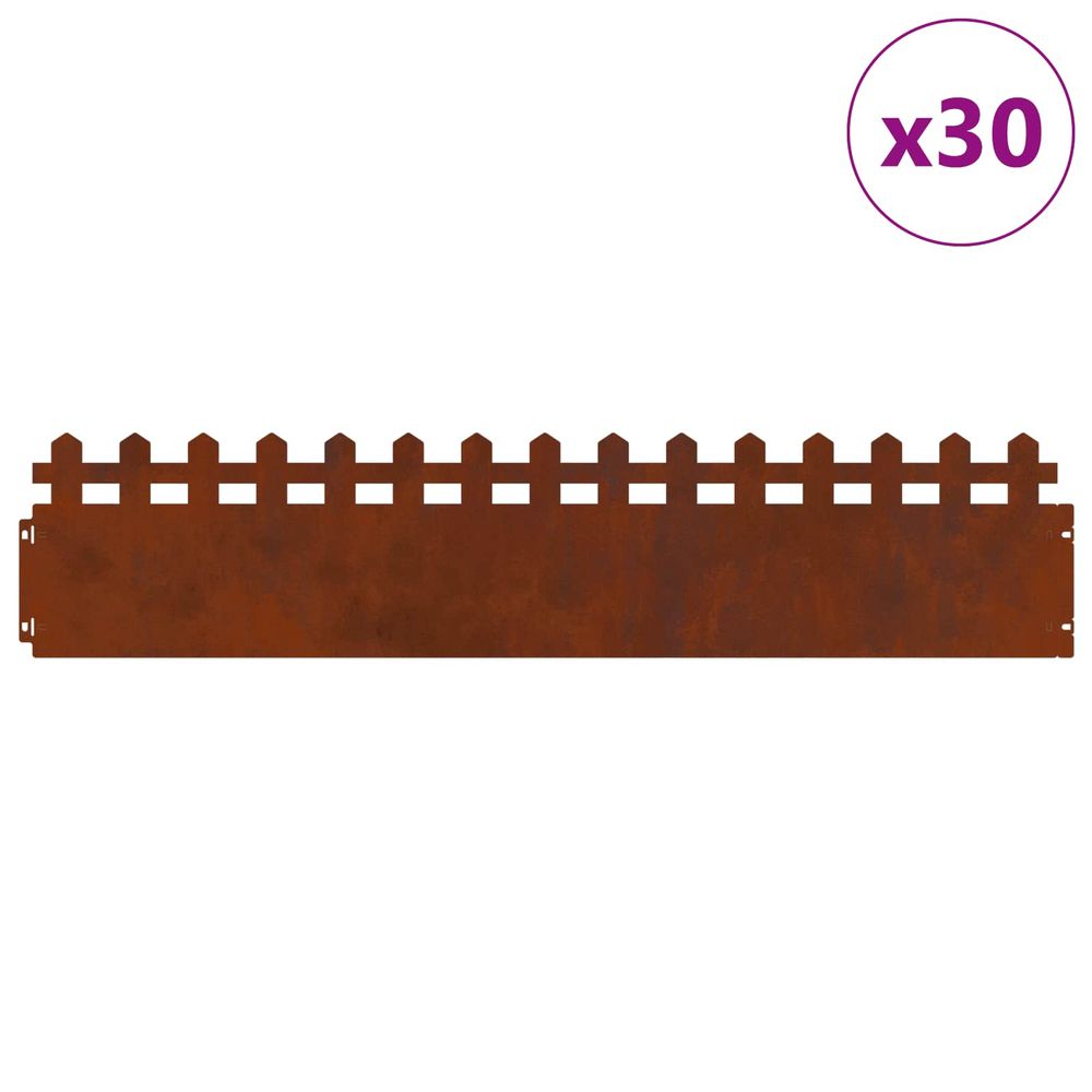 Bordures de pelouse 30 pc 103 x 0,05 x 22 cm acier patiné