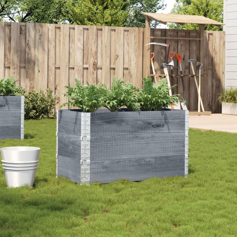Carré potager haut gris bois massif pour terrasse balcon modulable 100x50x60,5 cm