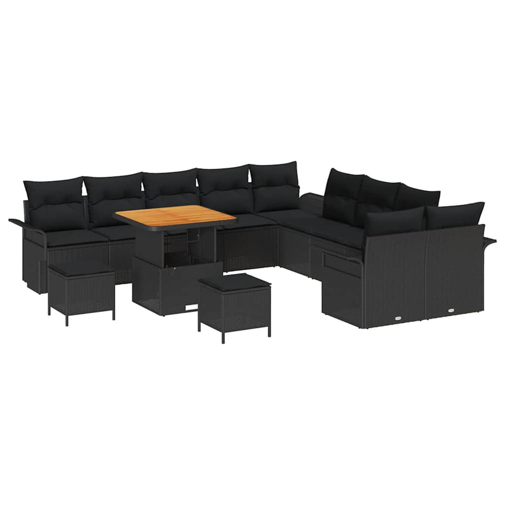 Ensemble de canapé de jardin avec coussin 13 pcs noir