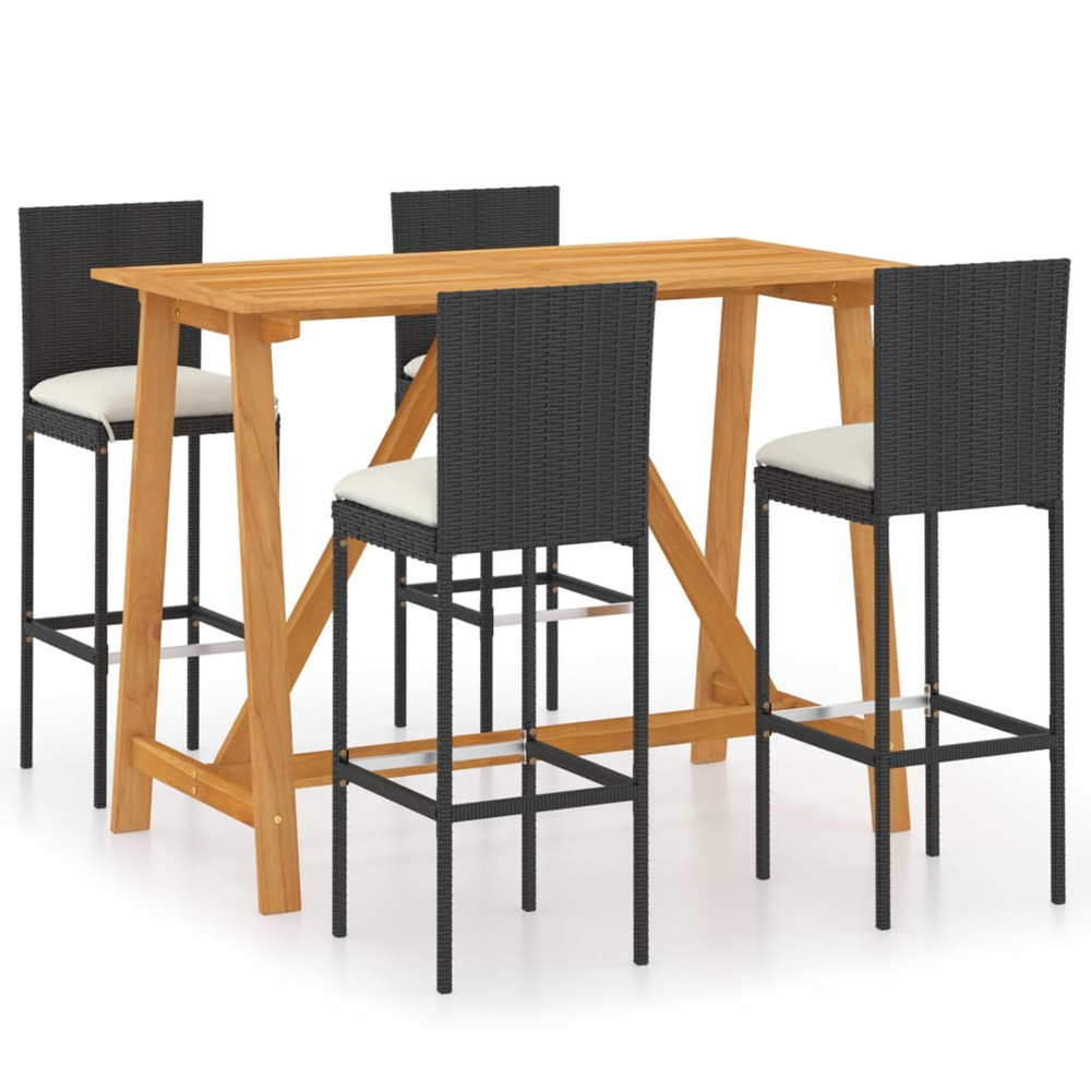 Ensemble de bar de jardin avec coussins 5 pcs noir