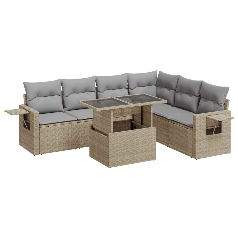 Salon de jardin avec coussins 7 pcs beige résine tressée