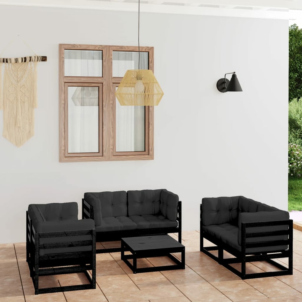 Salon de jardin 7 pcs avec coussins bois de pin massif
