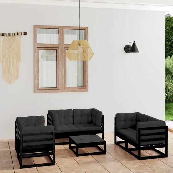 Salon de jardin 7 pcs avec coussins bois de pin massif