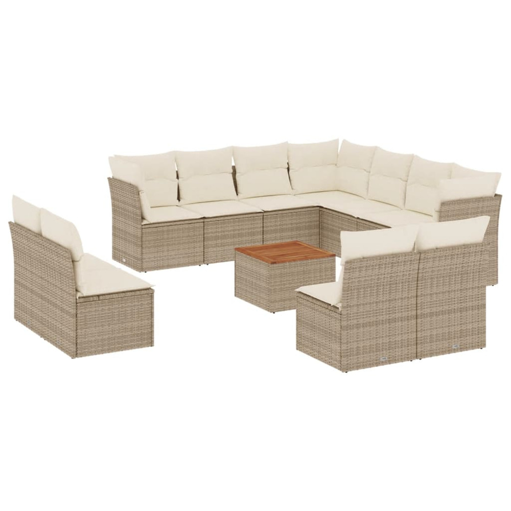 Salon de jardin avec coussins 12 pcs beige résine tressée