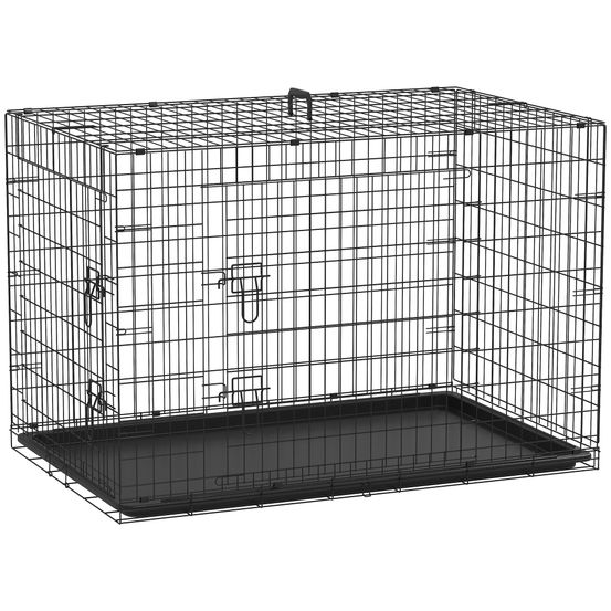 Cage de transport pliante en acier pour chiens 2 portes verrouillables 121x77cm noir