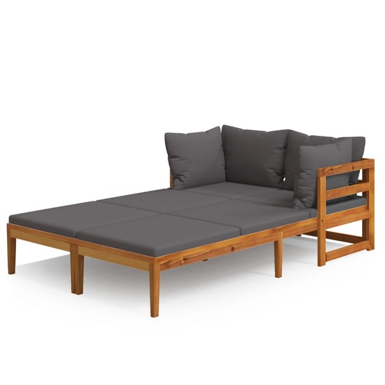 Chaises longues coussins gris foncé lot de 2 bois acacia solide