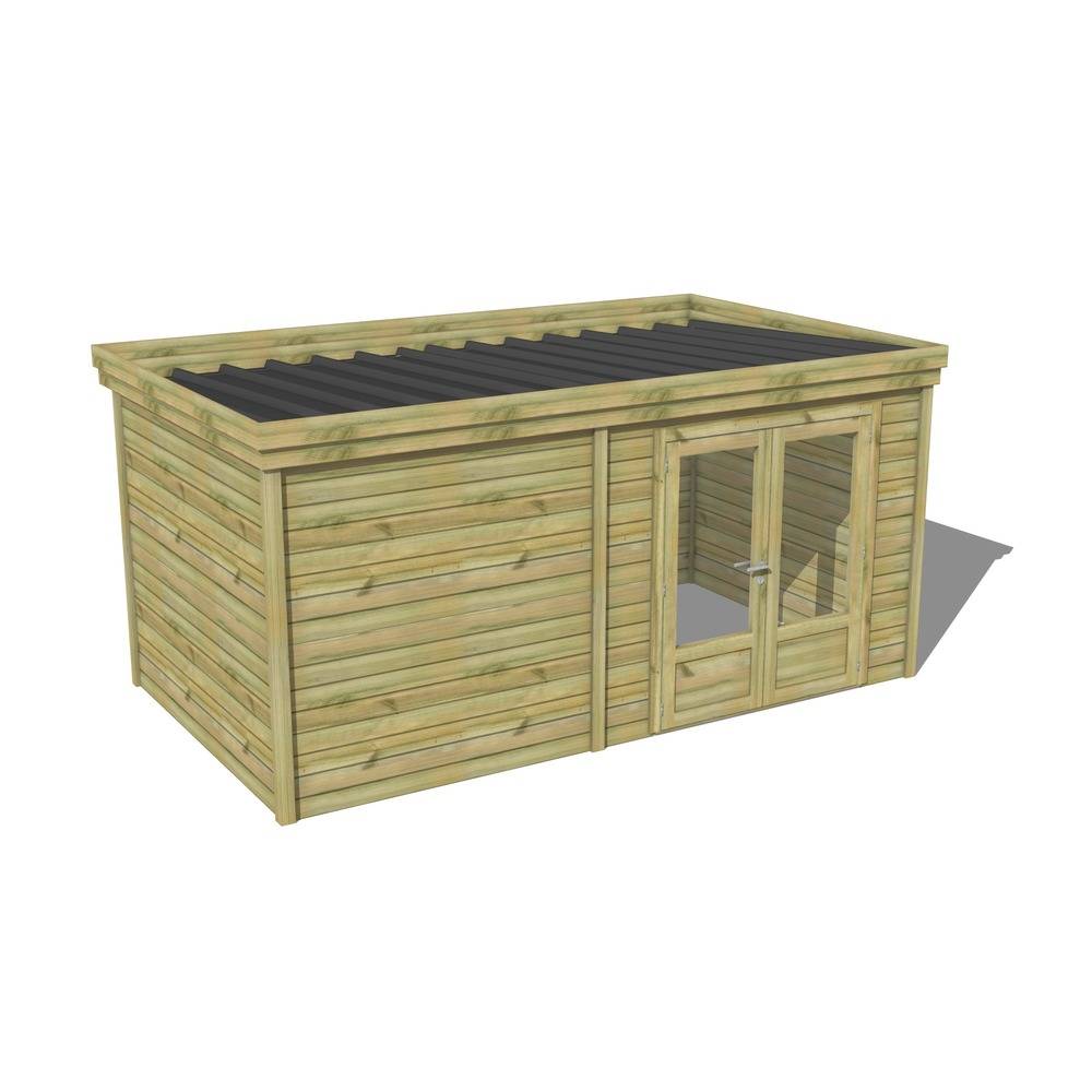 Abri de jardin bois pin traité autoclave 27mm - 4,69x2,64m / 12m2 - bac acier - abri français