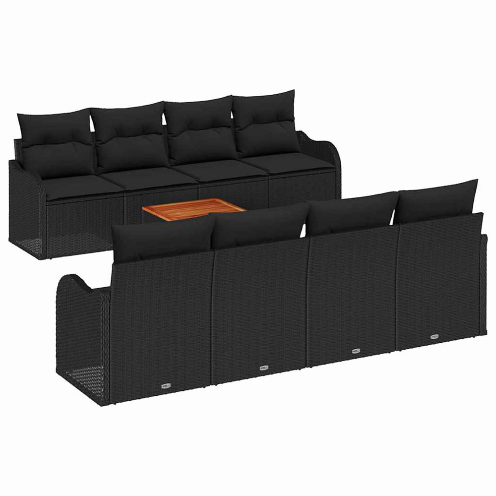 Ensemble de canapé de jardin avec coussin 9 pcs noir polyrotin