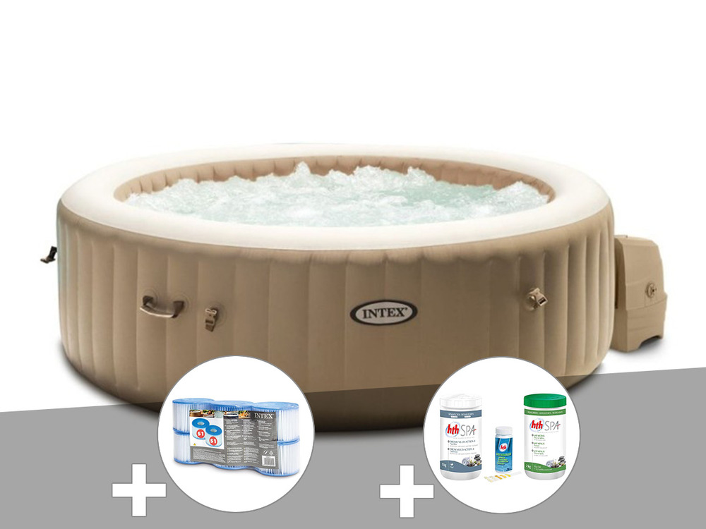 Kit spa gonflable purespa sahara rond bulles 4 places + 6 filtres + kit traitem