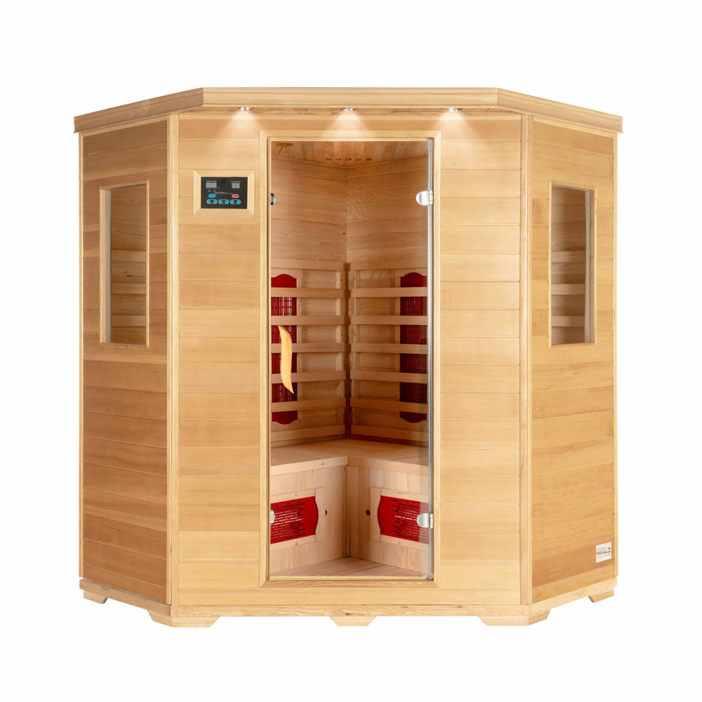 Home deluxe - cabine infrarouge redsun xxl -150 x 150 x 190 cm - pour 2-4 personnes, 8 radiateurs céramiques, bois : hemlocktane i