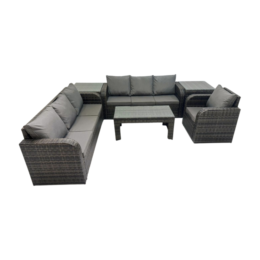 7 places ensemble de meubles de jardin avec 2 tables d'appoint chaise inclinables table basse gris foncé mixte