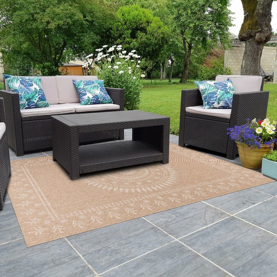 Tapis extérieur 160x230 tissé kilim beige et blanc jute art 6