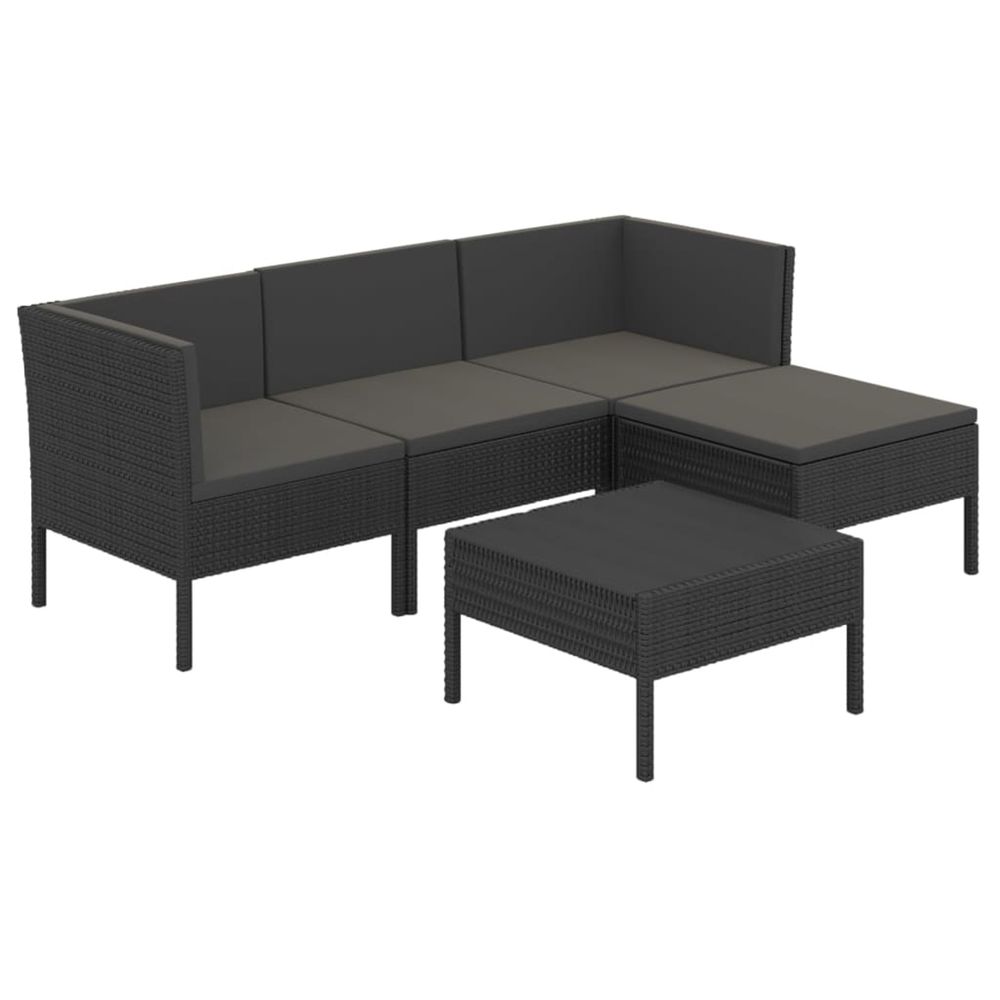 Salon de jardin 5 pcs avec coussins résine tressée noir