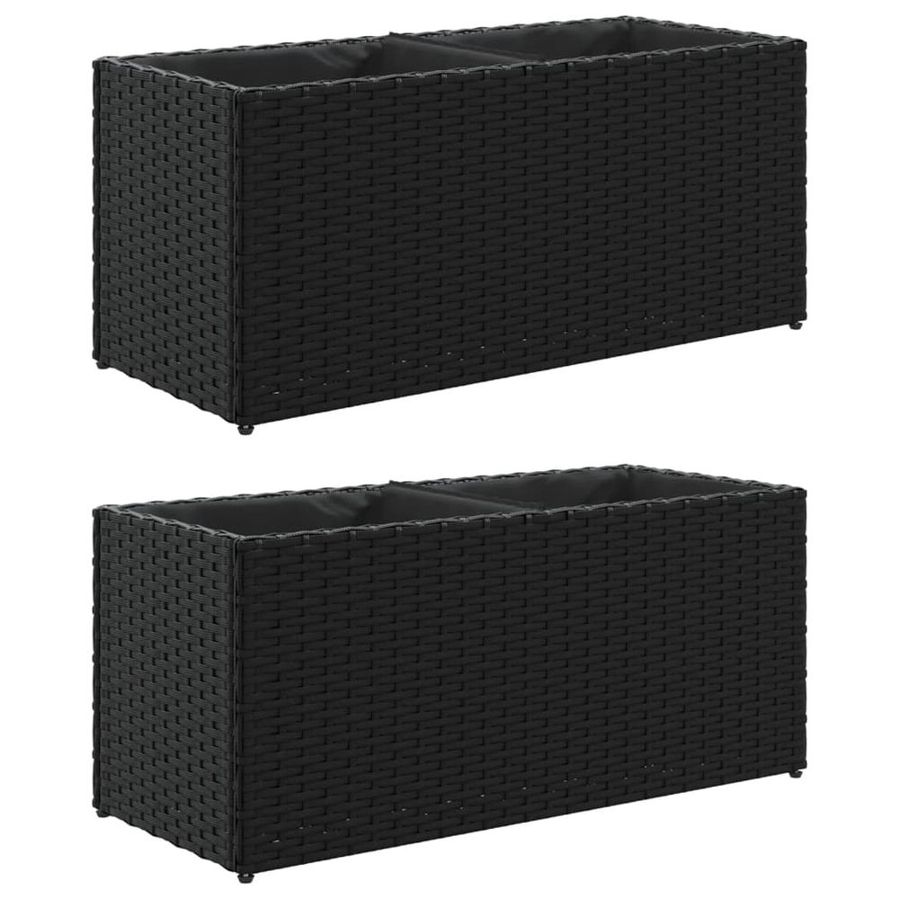 Jardinières avec 2 pots 2 pcs noir 72x30x32 cm résine tressée