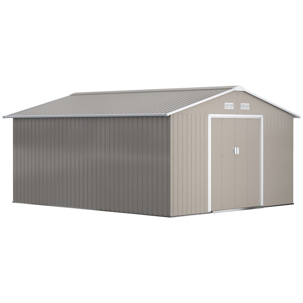 Abri de jardin métal acier galvanisé 340 x 386 x 200 cm gris clair avec portes coulissantes - comfortxl outdoor living