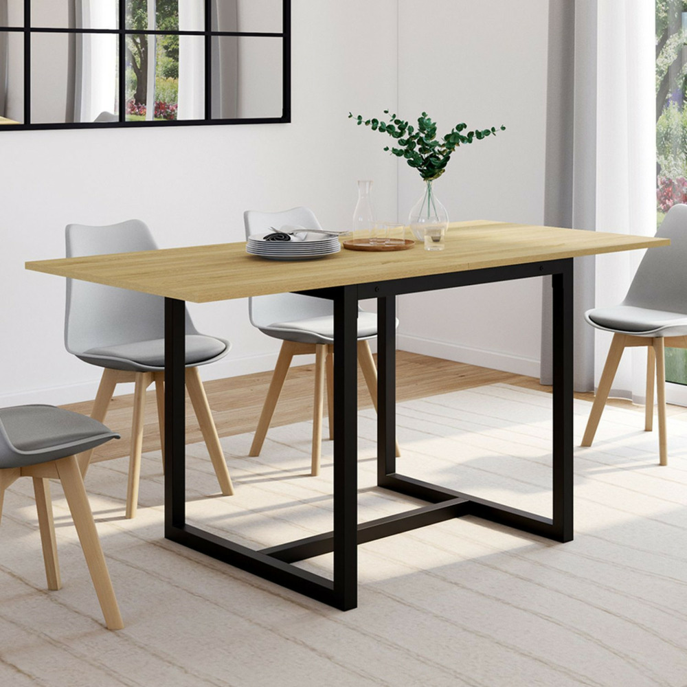 Table à manger extensible rectangle detroit 4-8 personnes design industriel 80-160 cm