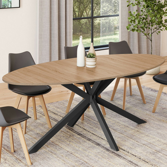 Table à manger ovale alix 10 personnes pied araignée bois et noir 200 cm