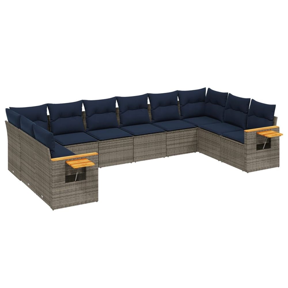 Salon de jardin 10 pcs avec coussins gris résine tressée