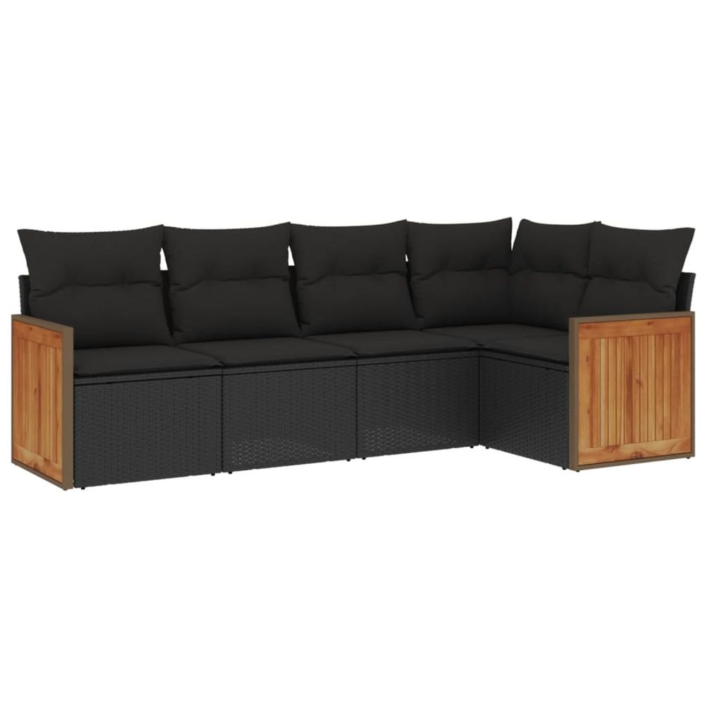 Salon de jardin 5 pcs avec coussins noir résine tressée