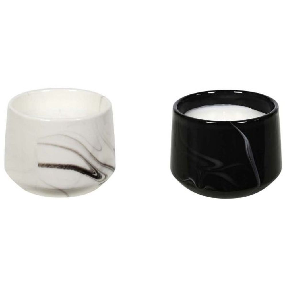 Bougie parfumée pot en dolomite effet marbre (lot de 2) 8 x 11 cm