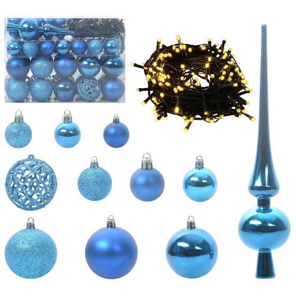 Ensemble de boules de noël avec 150 led 61 pcs bleu plastique