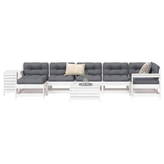 Salon de jardin 9 pcs blanc bois de pin massif