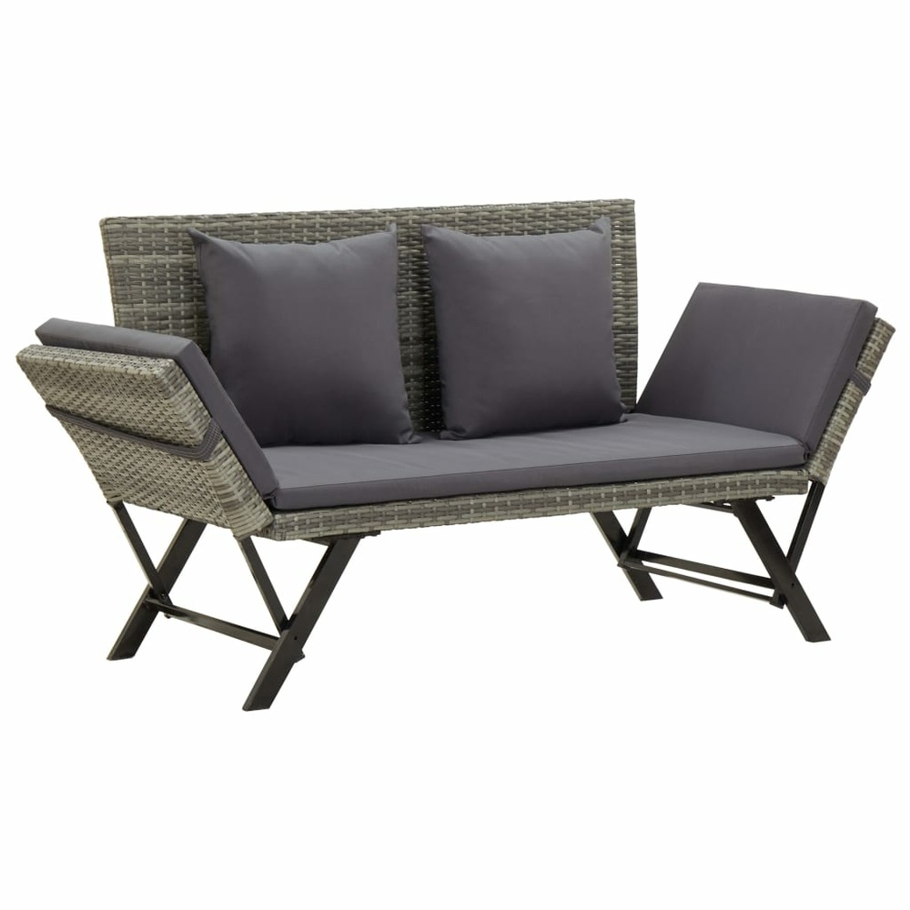 Banc de jardin meuble de patio d'extérieur terrasse avec coussins 176 cm résine tressée gris