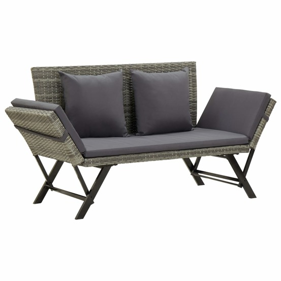 Banc de jardin meuble de patio d'extérieur terrasse avec coussins 176 cm résine tressée gris