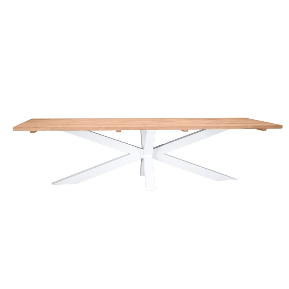 Table métal blanc et teck recyclé 300 cm, conceptual