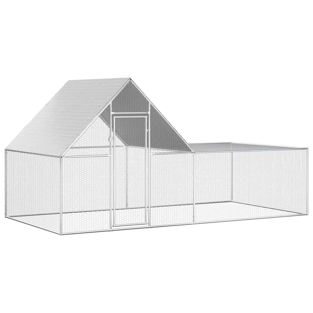 Enclos poulailler 4x2x2m acier galvanisé pour jardin extérieur argenté