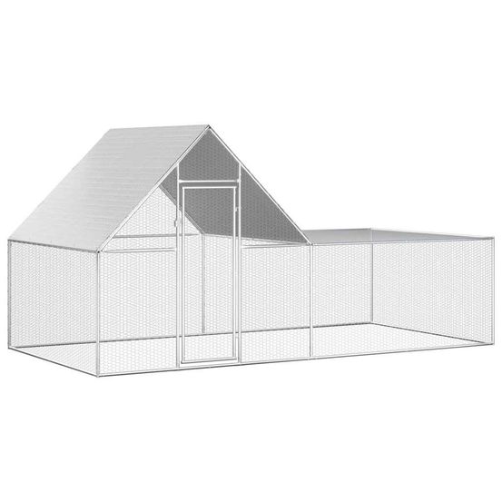 Enclos poulailler 4x2x2m acier galvanisé pour jardin extérieur argenté