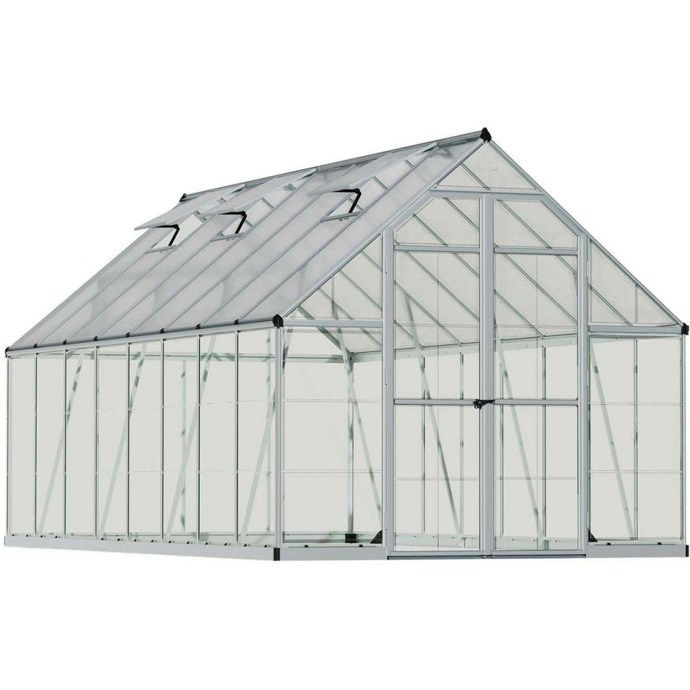Serre de jardin en aluminium argent et polycarbonate balance 11. 9m²