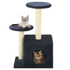 Arbre à chat griffoir grattoir niche jouet animaux peluché en sisal 60cm bleu foncé