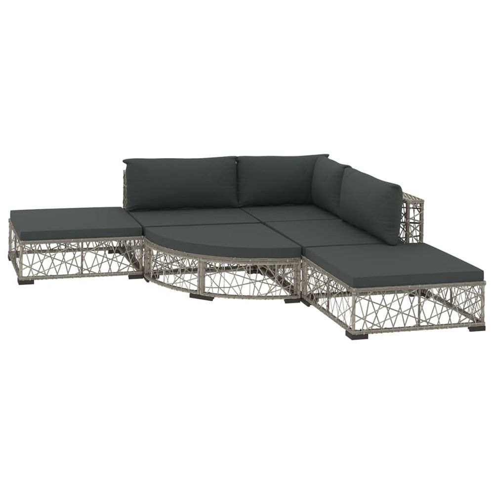 Salon de jardin 6 pcs avec coussins résine tressée gris