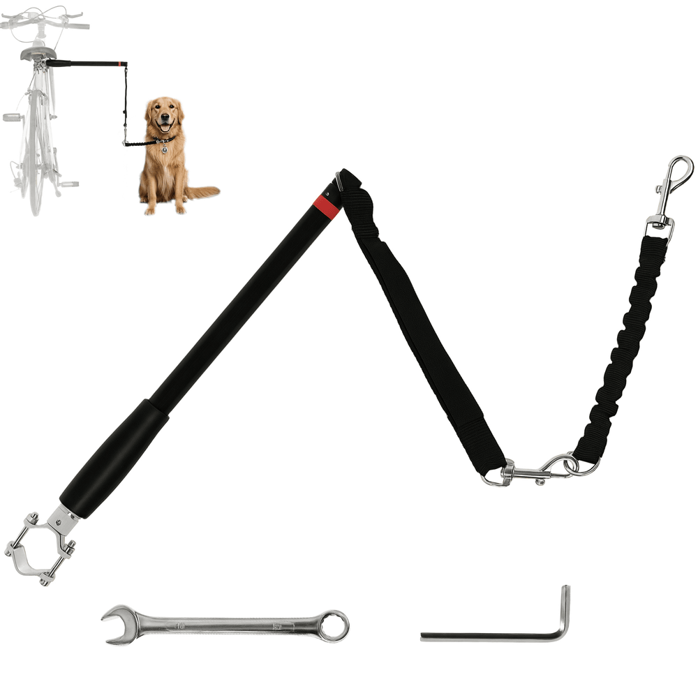 Laisse chien vélo acier amovible exercice protection chocs promenade 124cm noir