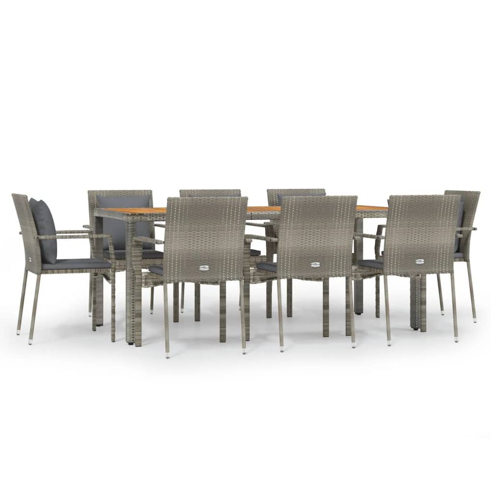 Ensemble à manger de jardin 9 pcs coussins gris résine tressée